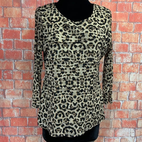 Alfani Tiered Front Animal Print Mesh Top - Picture 1 of 7